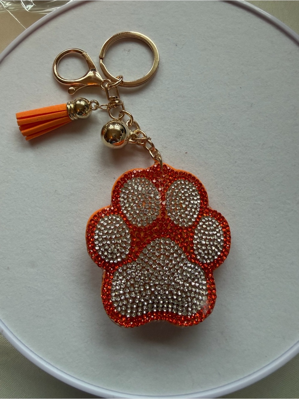 Crystal Paw Keychain Charm in Orange - Unbranded
